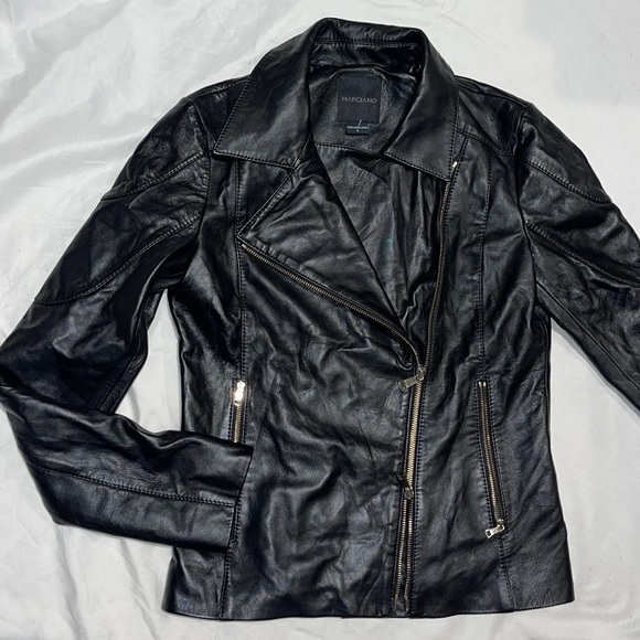 New Guess Marciano 100% Leather Zip Up Asymmetrical Zipper Jacket S - Picture 5 of 13